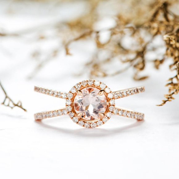 🎀 Champagne Stone Engagement/Wedding Crystal Rose Gold Ring for Women, VIP308 - Picture 5 of 5